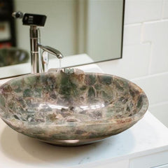 Natural Green Fluorite Agate Sink – Oval Quartz Stone Wash Basin – Agate Stone Bathroom or Kitchen Sink – Gemstone Wash Basin Unique Handicrafts IND