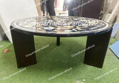 Black Marble Round Table – Pietra Dura Inlay – Semi-Precious Stone Floral & Bird Art Handmade Unique Handicrafts IND