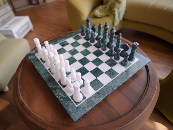 Exotic Green Jade Chess Set – Handmade Marble Chess Board with Pieces – Collectible Stone Game Set – Unique Gift for Him Unique Handicrafts IND