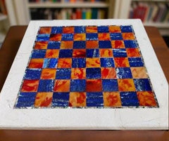 Luxury Marble Chess Set – Lapis & Carnelian Stone Inlay Chess Board with Pieces – Handmade Mosaic Art Gift for Dad Unique Handicrafts IND
