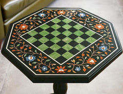 Large Marble Chess Board – Semi-Precious Stone Inlay Floral Pietra Dura Art – Handmade Living Room Decor Gift for Him Unique Handicrafts IND