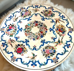 White Marble Coffee Table – Pietra Dura Floral Inlay – Semi-Precious Stone Art Furniture Unique Handicrafts IND