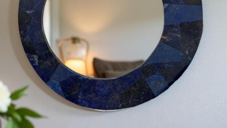 Lapis Lazuli Wall Hanging Mirror – Handmade Crystal Mirror for Home Decor, Living Room Accent, Natural Stone Wall Art Unique Handicrafts IND