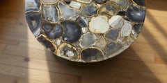 Antique Natural Stone Round Table Top, Gemstone Quartz Center Table, Home Decor Desk Accent Unique Handicrafts IND