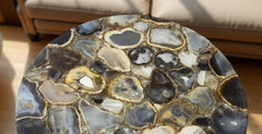 Antique Natural Stone Round Table Top, Gemstone Quartz Center Table, Home Decor Desk Accent Unique Handicrafts IND