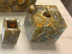 Natural Brown Agate Bathroom Set – Luxury Agate Bathroom Accessories, Soap Dispenser, Tissue Box, Tray, Elegant Home Decor Unique Handicrafts IND