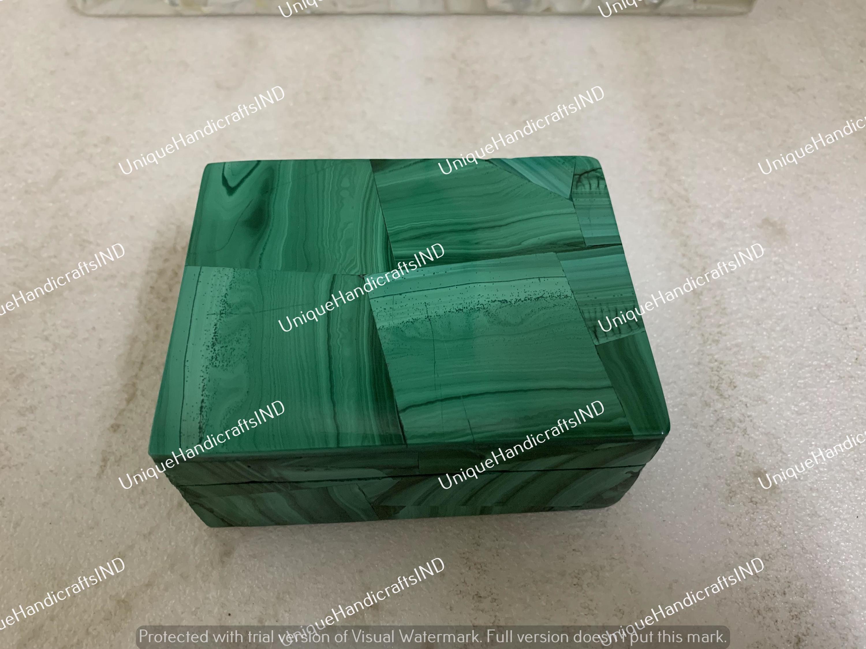 Malachite Green Marble Jewelry Box – Handmade Stone Keepsake Box, Decorative Accent Gift for Her, Made in India Unique Handicrafts IND