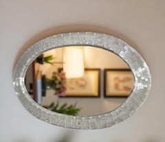 Oval Selenite Wall Hanging Mirror – Crystal Mirror for Home & Bathroom Decor, Boho Interior Accent, Handmade Wall Art Unique Handicrafts IND