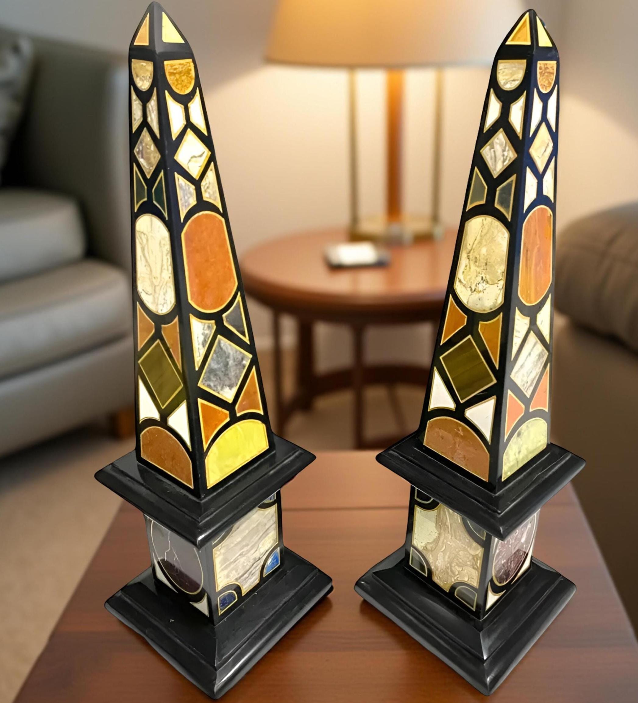 Black Marble Obelisks – Marble Obelisk Set, Stone Obelisk Decor, Black Stone Sculptures for Living Room & Home Display Unique Handicrafts IND