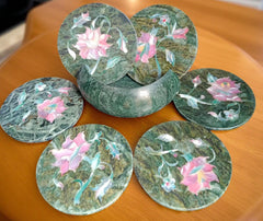Green Marble Coasters Set of 6 | Natural Stone Drink Coasters | Handmade Elegant Table Decor | Luxury Home Gift Idea Unique Handicrafts IND