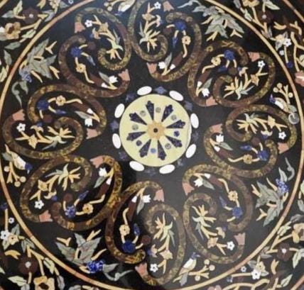 Personalized Black Marble Center Table with Semi-Precious Floral Inlay | Handmade Marquetry Art Furniture for Home Decor Unique Handicrafts IND