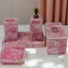 Rose Quartz Bathroom Set, Elegant Bathroom Accessories, Agate Soap Pump, Stone Soap Dispenser, Luxury Vanity Set, Crystal Decor Unique Handicrafts IND