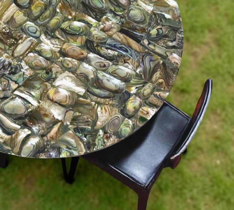 Paua Shell Coffee Table, Mosaic Inlay Stone Art, Precious Stone Tabletop, Handmade Garden Decor, Interior Accent Furniture Unique Handicrafts IND