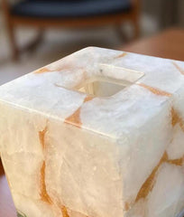 White Quartz Agate Tissue Box Cover | Handmade Gemstone Napkin Holder | Natural Stone Bathroom Decor | Luxury Home Accessory Unique Handicrafts IND