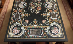 Luxury Black Marble Inlay Coffee Table | Handmade Floral Pietra Dura Art | Semi-Precious Gemstone Furniture for Home Decor Unique Handicrafts IND