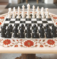 Marble Chess Set Game Table with Pieces – Carnelian Inlay Art | Christmas Gift Idea | Unique Birthday Gift for Son | Chess Table Unique Handicrafts IND