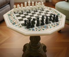 Marble Inlay Chess Table – Handmade Inlay Chess Set | Artisan Game Table for Home Decor | Traditional Game Room Piece | Luxury Gift for Him Unique Handicrafts IND