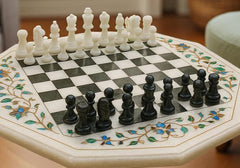 Marble Inlay Chess Table – Handmade Inlay Chess Set | Artisan Game Table for Home Decor | Traditional Game Room Piece | Luxury Gift for Him Unique Handicrafts IND