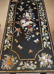 Black Marble Coffee Table Top – Pietra Dura Floral Inlay Art with Semi-Precious Stones | Handmade Table for Home Decor Unique Handicrafts IND