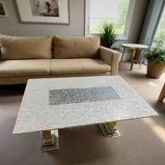 Mother of Pearl Paua Shell Mosaic Table Top – Handmade Stone Inlay Coffee, Dining, Center Table Slab Unique Handicrafts IND