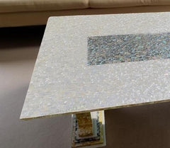 Mother of Pearl Paua Shell Mosaic Table Top – Handmade Stone Inlay Coffee, Dining, Center Table Slab Unique Handicrafts IND