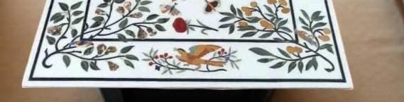 Luxury White Marble Square Table – Pietra Dura Semi-Precious Inlay Furniture Unique Handicrafts IND