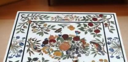 Luxury White Marble Square Table – Pietra Dura Semi-Precious Inlay Furniture Unique Handicrafts IND