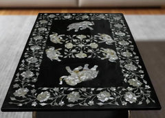 Handmade Black Marble Table – Mother of Pearl Elephant Inlay, Home Decor Furniture Unique Handicrafts IND