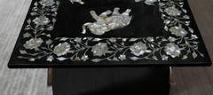 Handmade Black Marble Table – Mother of Pearl Elephant Inlay, Home Decor Furniture Unique Handicrafts IND