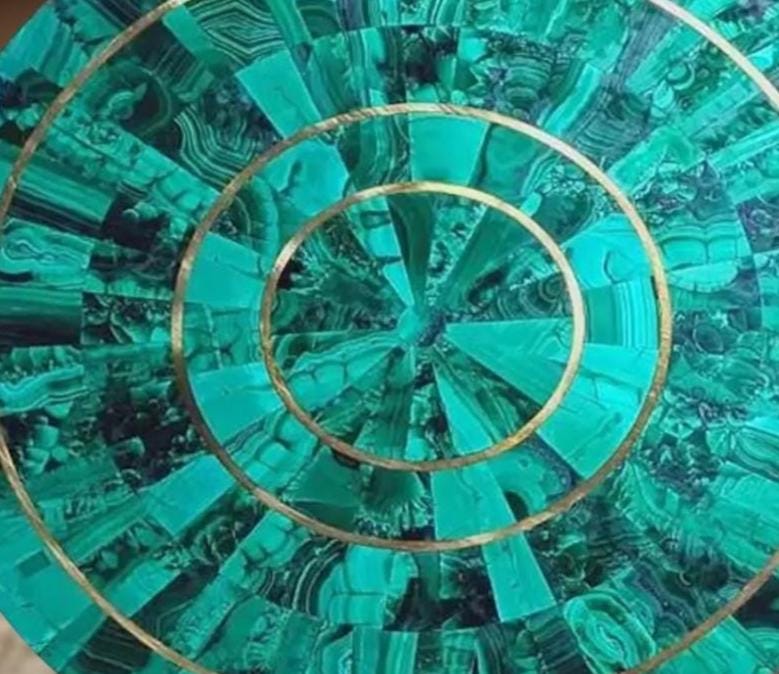 Round Malachite Table Top | Inlay Work Dining Table | Customizable Coffee or Counter Tabletop | Handmade Gemstone Furniture Decor Unique Handicrafts IND