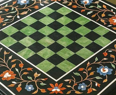 Large Marble Chess Board – Semi-Precious Stone Inlay Floral Pietra Dura Art – Handmade Living Room Decor Gift for Him Unique Handicrafts IND