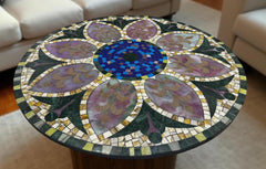 Handmade Black Marble Coffee Table | Semi-Precious Stone Inlay | Mosaic Art Mid Century Modern Furniture for Living Room Unique Handicrafts IND