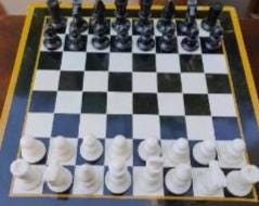 Luxurious Black Marble Chess Set with Yellow Inlay Mosaic - Stunning Art Collectible for Fathers Day Gift Unique Handicrafts IND