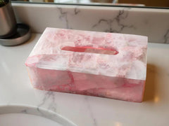 Rose Quartz Tissue Box – Handmade Stone Tissue Holder – Luxury Bathroom Décor & Vanity Accessories Unique Handicrafts IND