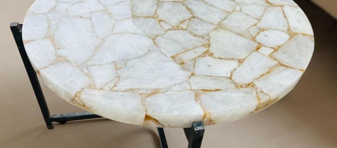 Stone Round Table Top | Quartz Table Top | Handmade Quartz Coffee Table for Home Decor | Natural Gemstone Furniture Unique Handicrafts IND