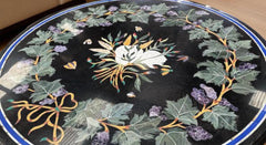 Black Marble Center Table – Semi-Precious Stone Inlay Pietra Dura Floral Art – Handmade Luxury Home Decor Furniture Unique Handicrafts IND