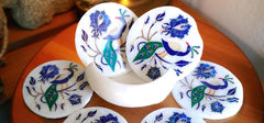 White Marble Coaster Set Handmade | Peacock Inlay with Lapis Lazuli – Gift for Him & Office Decor Unique Handicrafts IND