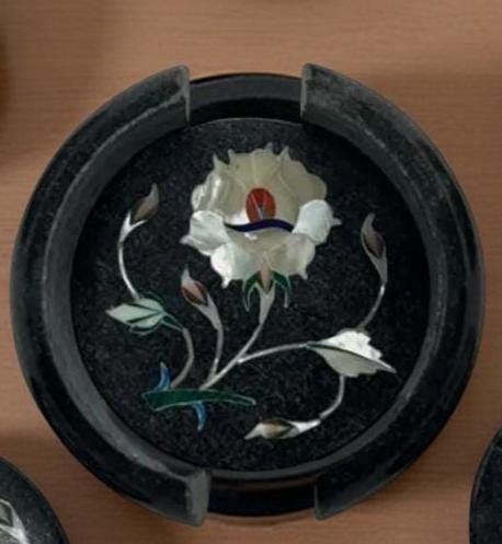 Luxury Black Marble Coaster Set | Mother of Pearl Inlay Barware Gift for Him & Office Decor Unique Handicrafts IND