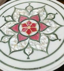 Mother of Pearl & Pink Inlay Marble Table Top | Floral Marquetry Art | Handmade Coffee Table Furniture Unique Handicrafts IND