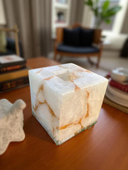 White Quartz Agate Tissue Box Cover | Handmade Gemstone Napkin Holder | Natural Stone Bathroom Decor | Luxury Home Accessory Unique Handicrafts IND