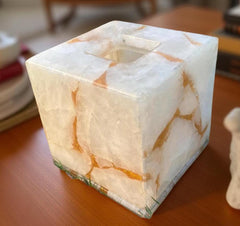 White Quartz Agate Tissue Box Cover | Handmade Gemstone Napkin Holder | Natural Stone Bathroom Decor | Luxury Home Accessory Unique Handicrafts IND