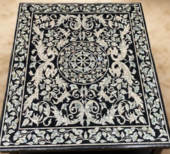 Elegant Marble Inlay Dining Table – MOP Inlaid Black Marble Table Top – Luxury Stone Art  Decor Unique Handicrafts IND
