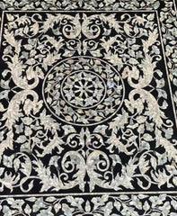 Elegant Marble Inlay Dining Table – MOP Inlaid Black Marble Table Top – Luxury Stone Art  Decor Unique Handicrafts IND