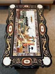 Handcrafted Black Marble Coffee Table – Semi-Precious Italian Village Art – Home Interior Unique Handicrafts IND