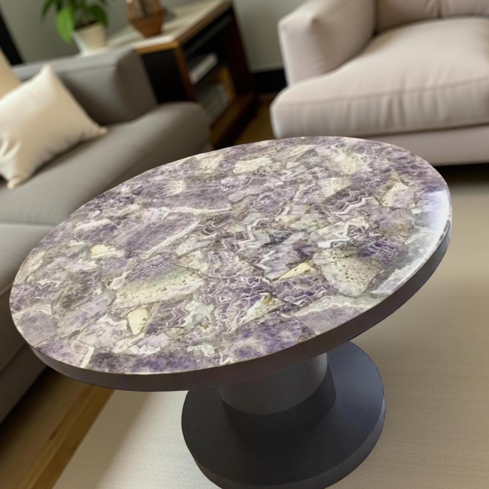 Amethyst Gemstone Dining Table – Handmade Purple Agate Countertop – Interior Art Furniture Unique Handicrafts IND