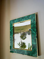 Natural Malachite Rectangular Wall Mirror – Crystal Frame – Custom Bathroom & Living Room Decor Unique Handicrafts IND