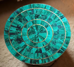 Round Malachite Table Top | Inlay Work Dining Table | Customizable Coffee or Counter Tabletop | Handmade Gemstone Furniture Decor Unique Handicrafts IND