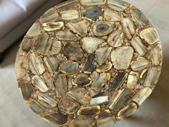 Wild Agate Round Stone Table Handmade | Natural Gemstone Center Table Home Office Decor Unique Handicrafts IND