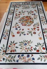 White Marble Center Table Top Semi-Precious Stone Inlay Pietra Dura Floral Art Handmade Home Decor Gift Unique Handicrafts IND