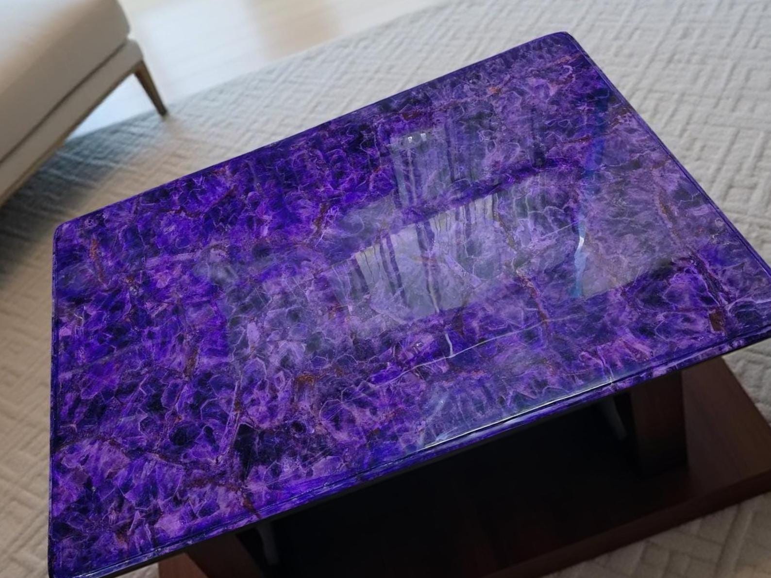 Amethyst Crystal Coffee Table | Purple Gemstone Furniture for Living Room | Handmade Stone Table | Luxury Home Decor Accent Piece Unique Handicrafts IND